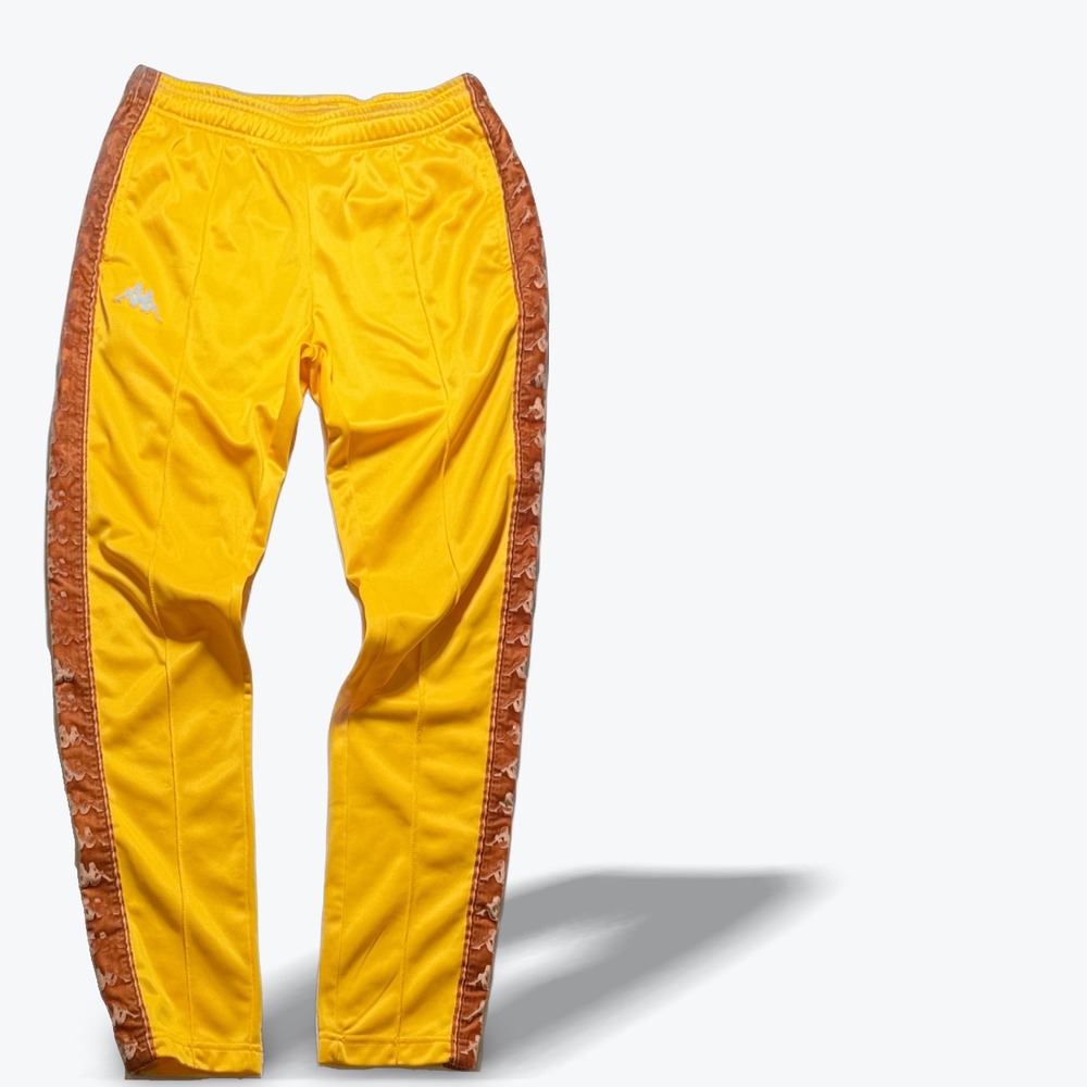 Kappa Banda Track Pants Yellow Brown Velvet Logo Tape Joggers Mens Small